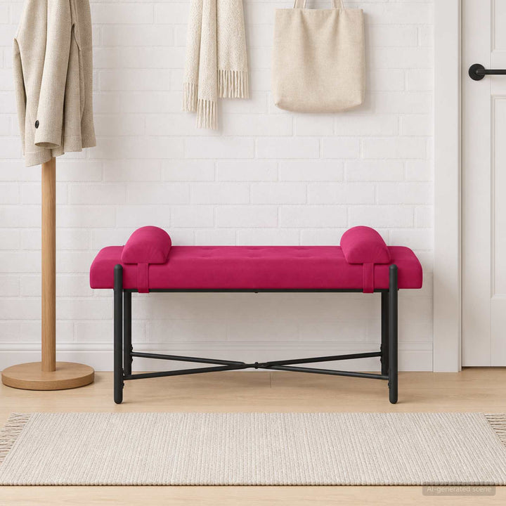 Knappet bænk med puder Vinrød 110 x 40 x 46 cm Fløjl