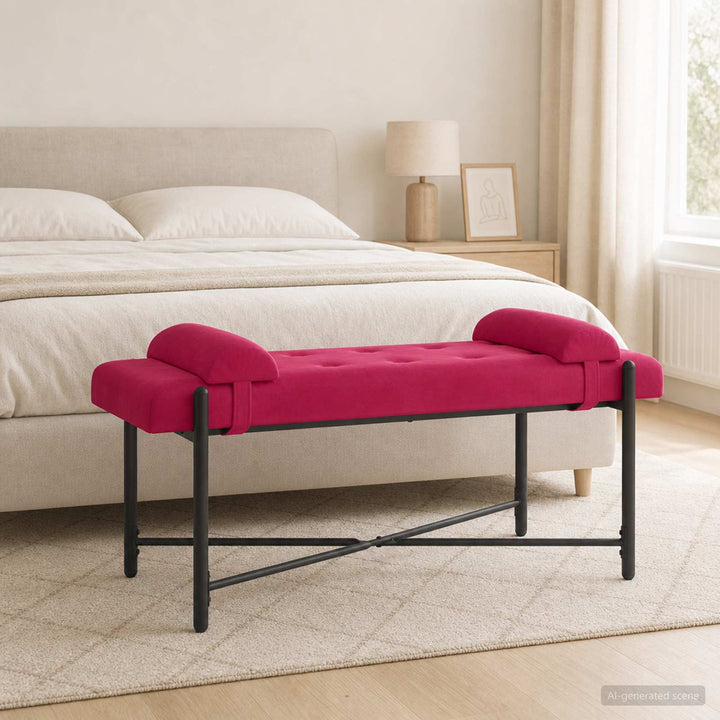Knappet bænk med puder Vinrød 110 x 40 x 46 cm Fløjl