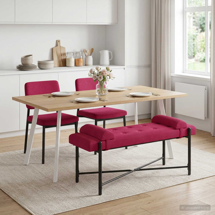 Knappet bænk med puder Vinrød 110 x 40 x 46 cm Fløjl