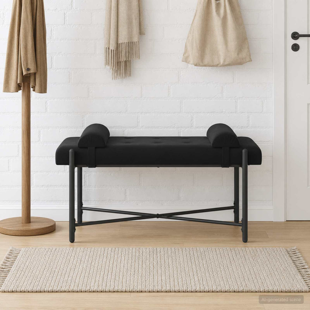 Knappet bænk med puder Sort 110 x 40 x 46 cm Fløjl