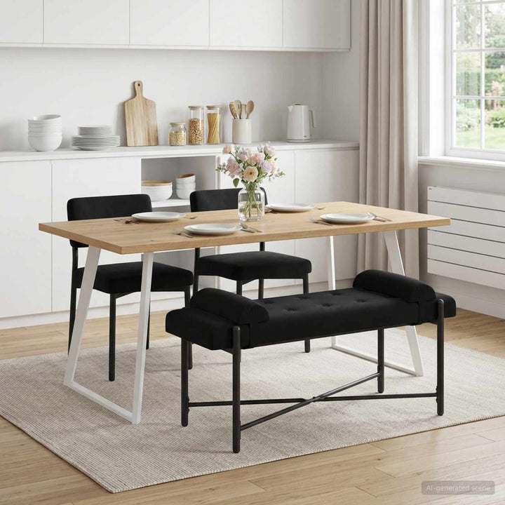 Knappet bænk med puder Sort 110 x 40 x 46 cm Fløjl