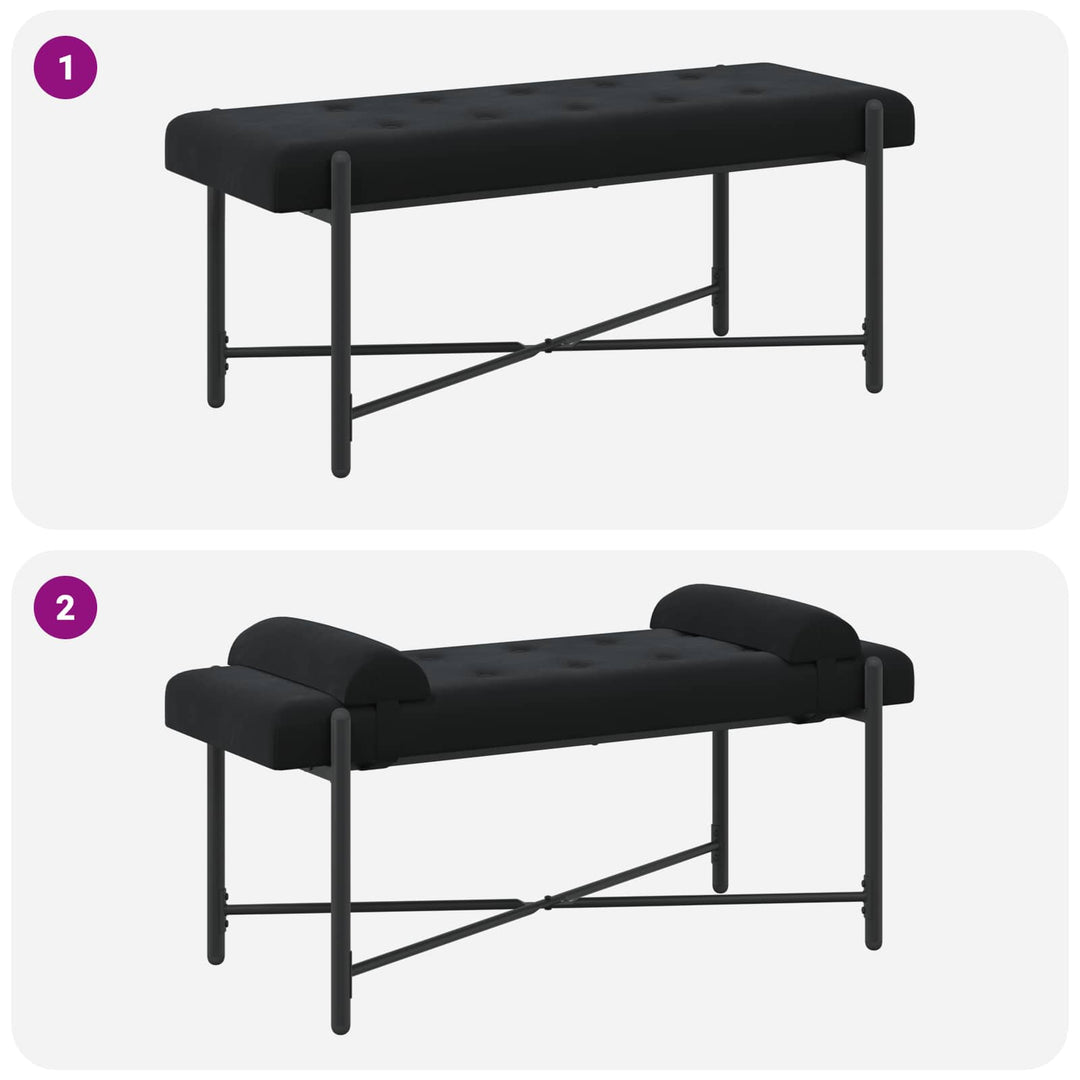Knappet bænk med puder med pude Sort 110 x 40 x 46 cm Velour