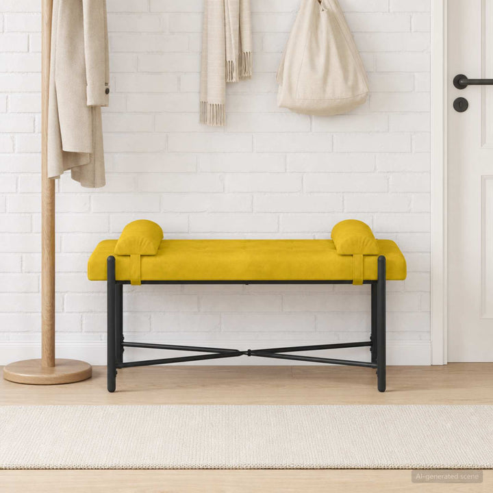Knappet bænk med puder Gul 110 x 40 x 46 cm Fløjl