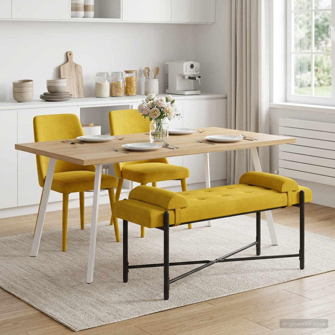 Knappet bænk med puder Gul 110 x 40 x 46 cm Fløjl