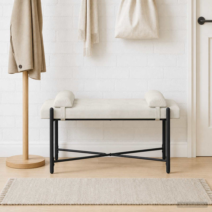 Knappet bænk med puder Cremefarvet 110 x 40 x 46 cm Fløjl