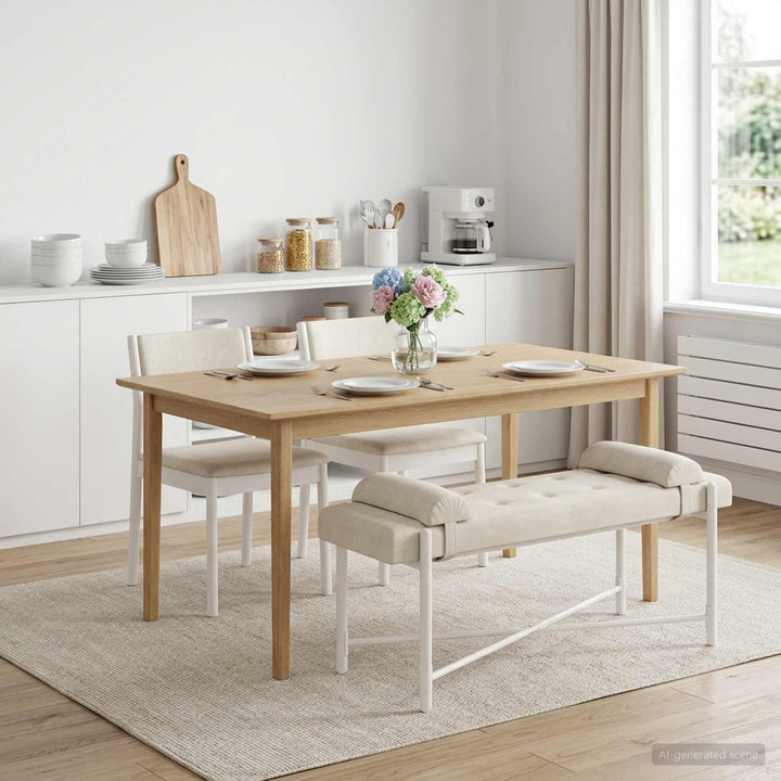 Knappet bænk med puder Cremefarvet 110 x 40 x 46 cm Fløjl