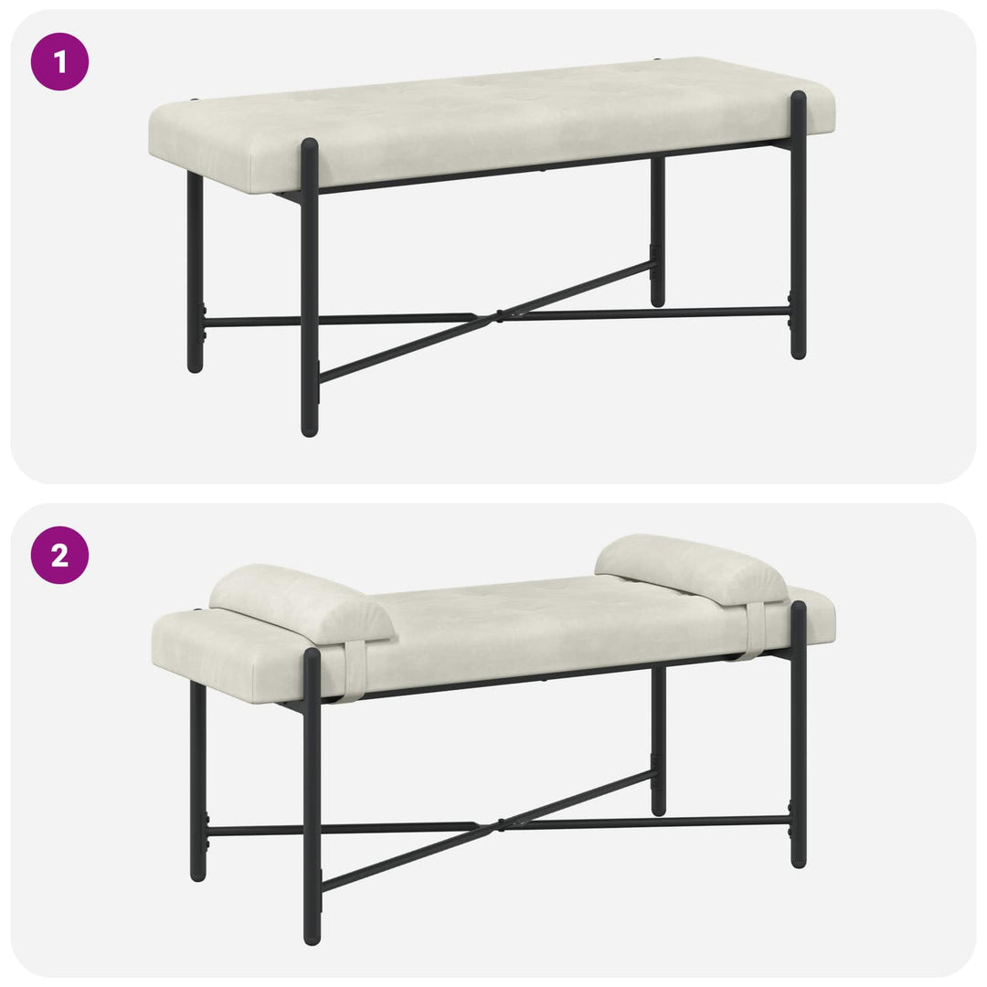Knappet bænk med puder Cremefarvet 110 x 40 x 46 cm Velour