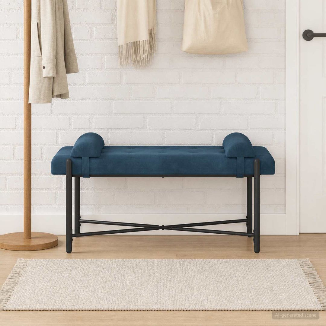 Knappet bænk med puder Blå 110 x 40 x 46 cm Fløjl