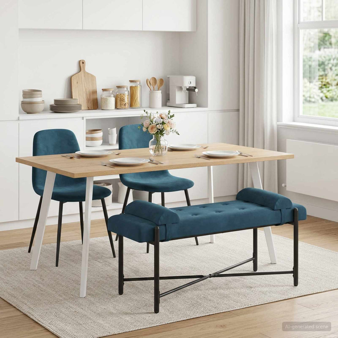 Knappet bænk med puder Blå 110 x 40 x 46 cm Fløjl