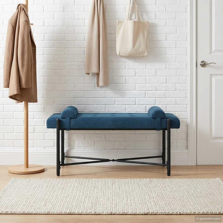 Knappet bænk med puder med pude Blå 110 x 40 x 46 cm Velour