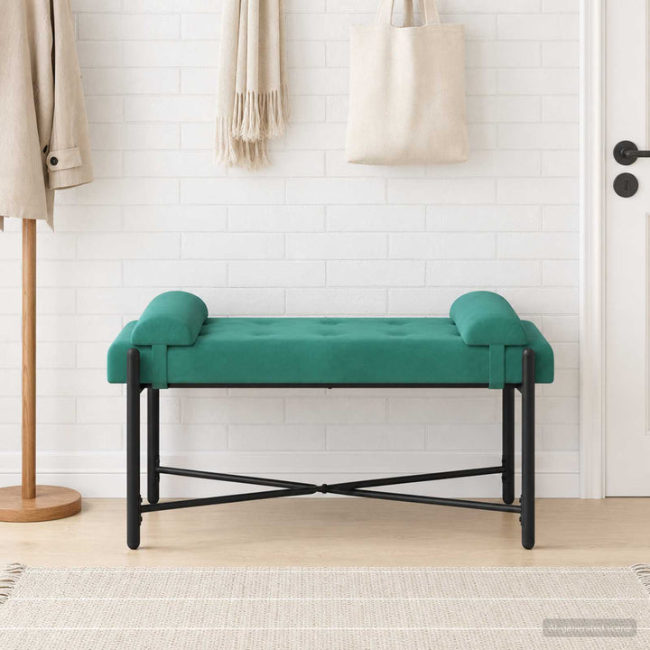 Knappet bænk med puder Turkis 110 x 40 x 46 cm Fløjl