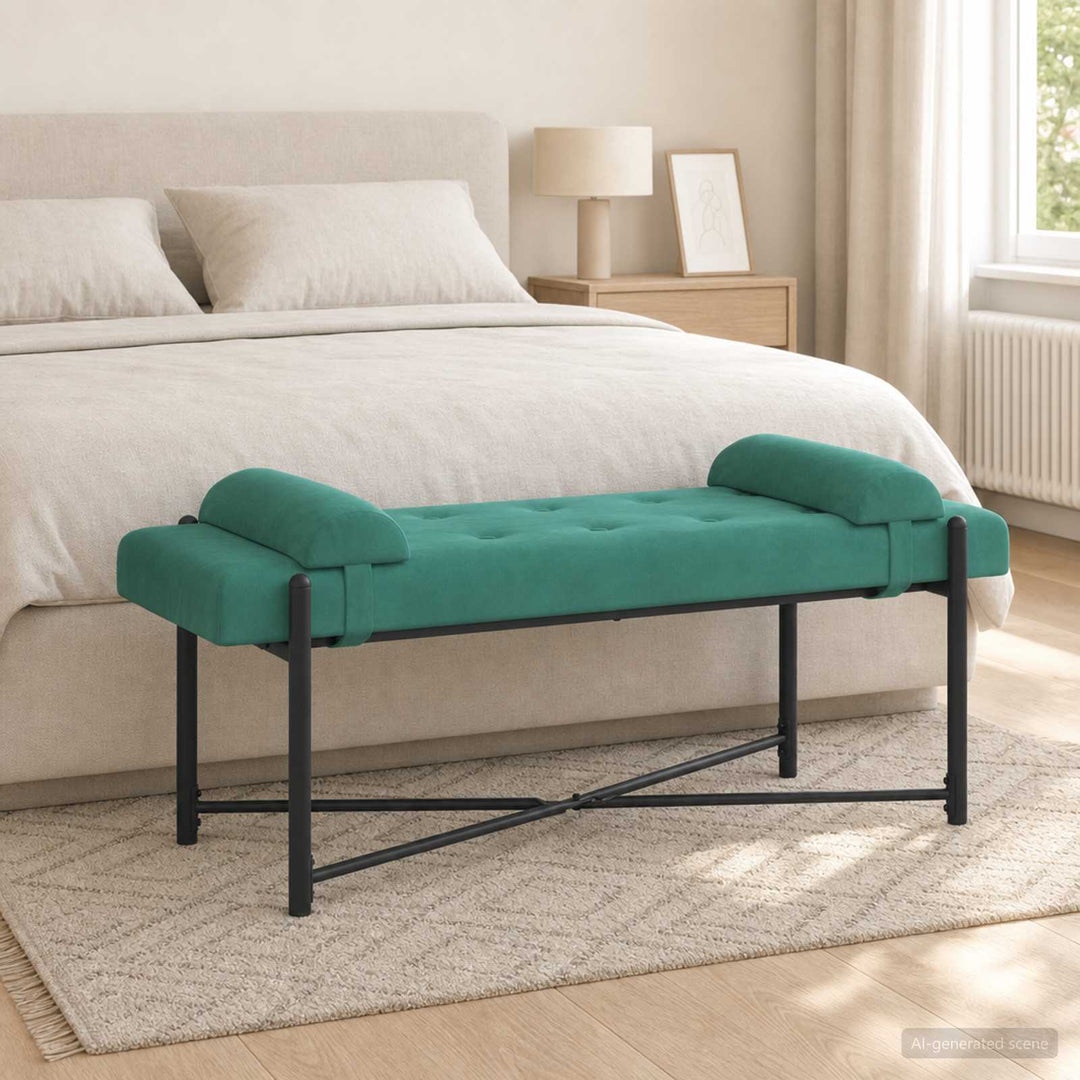 Knappet bænk med puder Turkis 110 x 40 x 46 cm Fløjl