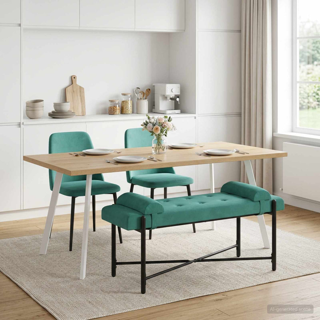 Knappet bænk med puder Turkis 110 x 40 x 46 cm Fløjl