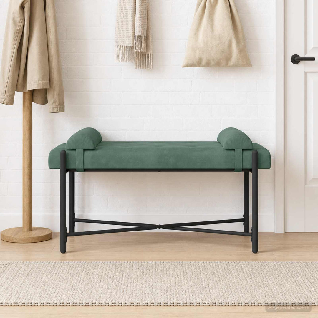 Knappet bænk med puder Havgrøn 110 x 40 x 46 cm Fløjl