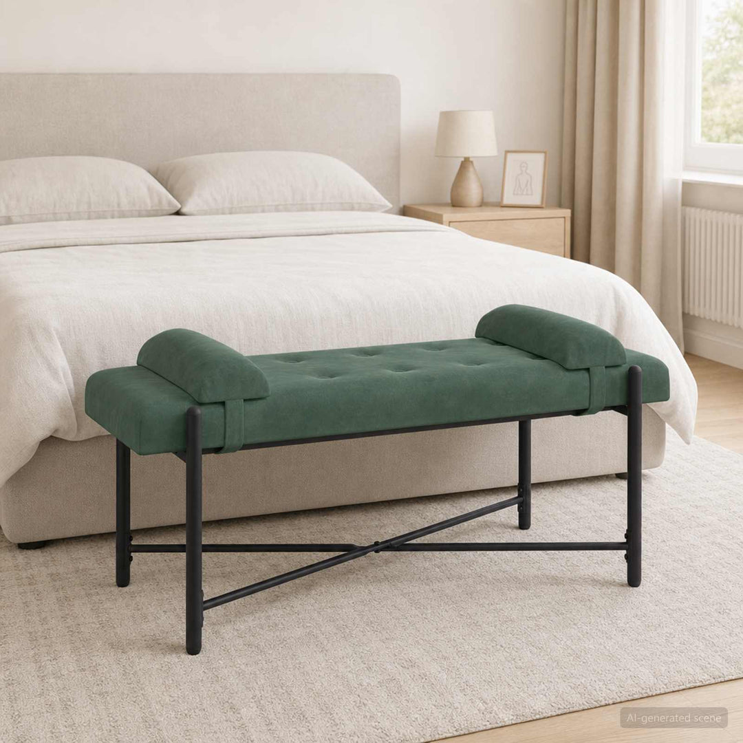 Knappet bænk med puder Havgrøn 110 x 40 x 46 cm Fløjl