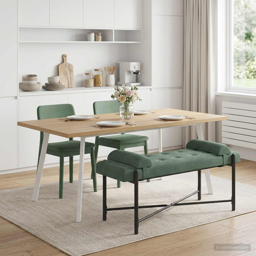 Knappet bænk med puder Havgrøn 110 x 40 x 46 cm Fløjl