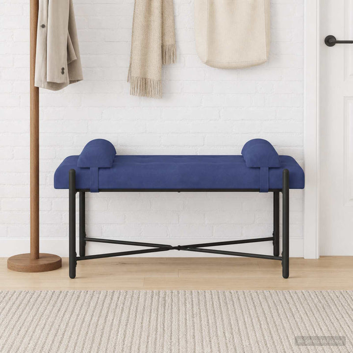 Knappet bænk med puder Politi blå 110 x 40 x 46 cm Fløjl