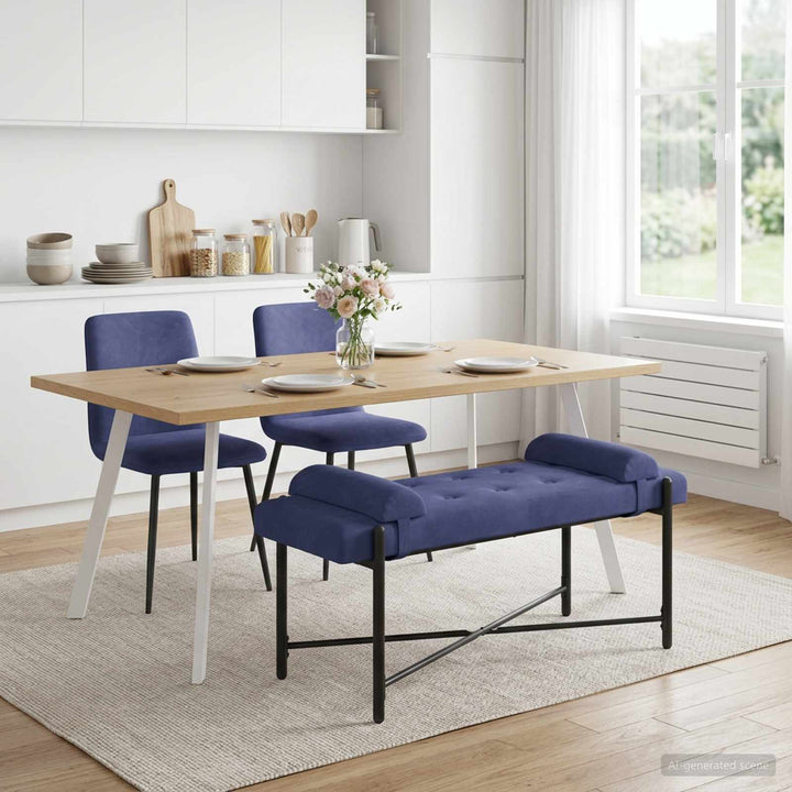 Knappet bænk med puder Politi blå 110 x 40 x 46 cm Fløjl