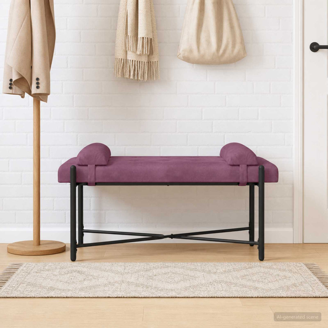 Knappet bænk med puder Lilla 110 x 40 x 46 cm Fløjl