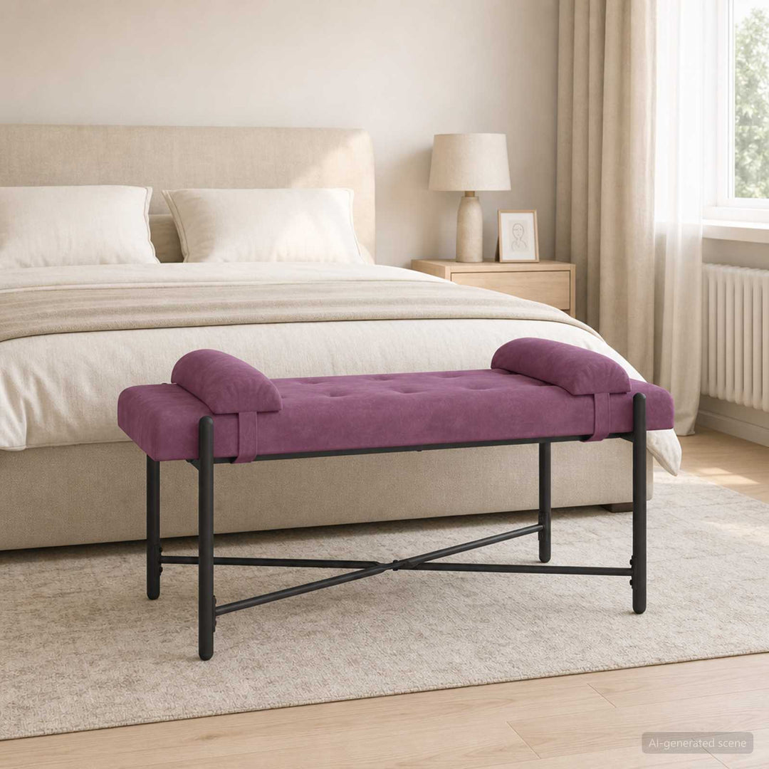 Knappet bænk med puder Lilla 110 x 40 x 46 cm Fløjl