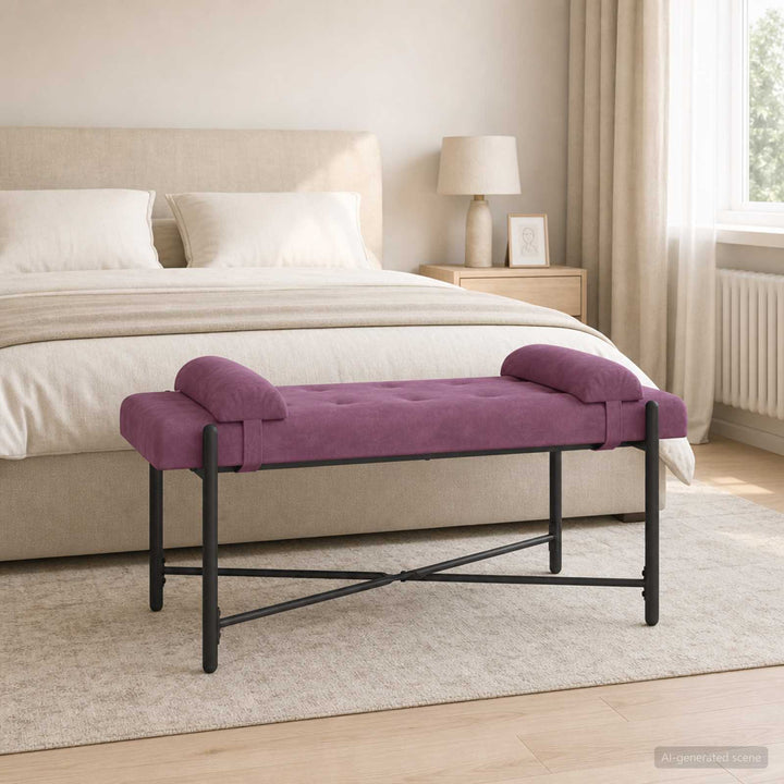 Knappet bænk med puder Lilla 110 x 40 x 46 cm Fløjl