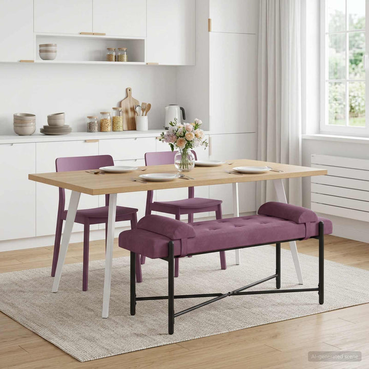 Knappet bænk med puder Lilla 110 x 40 x 46 cm Fløjl