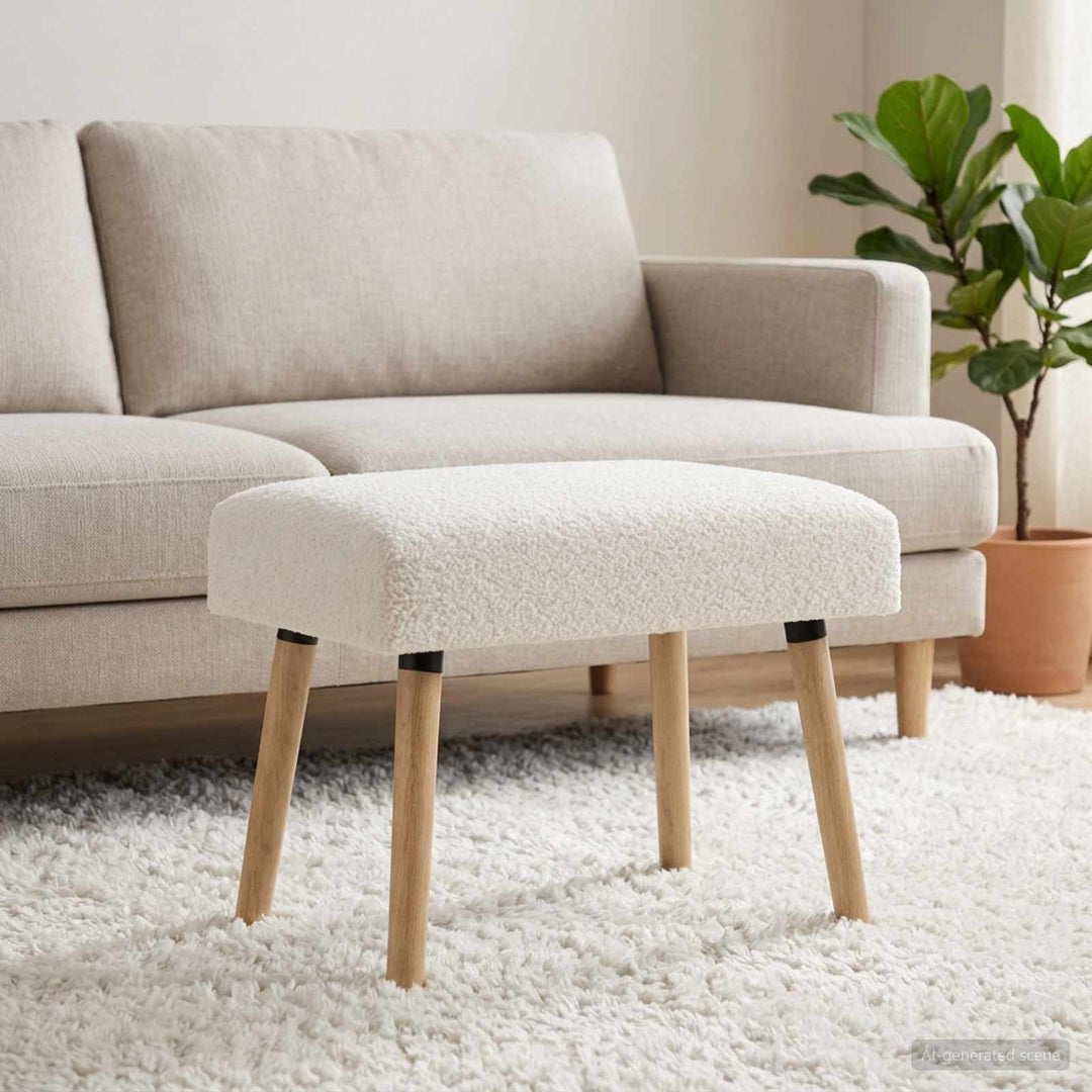 bænk Ensfarvet Cremefarvet 60 x 40 x 45 cm Bouclé