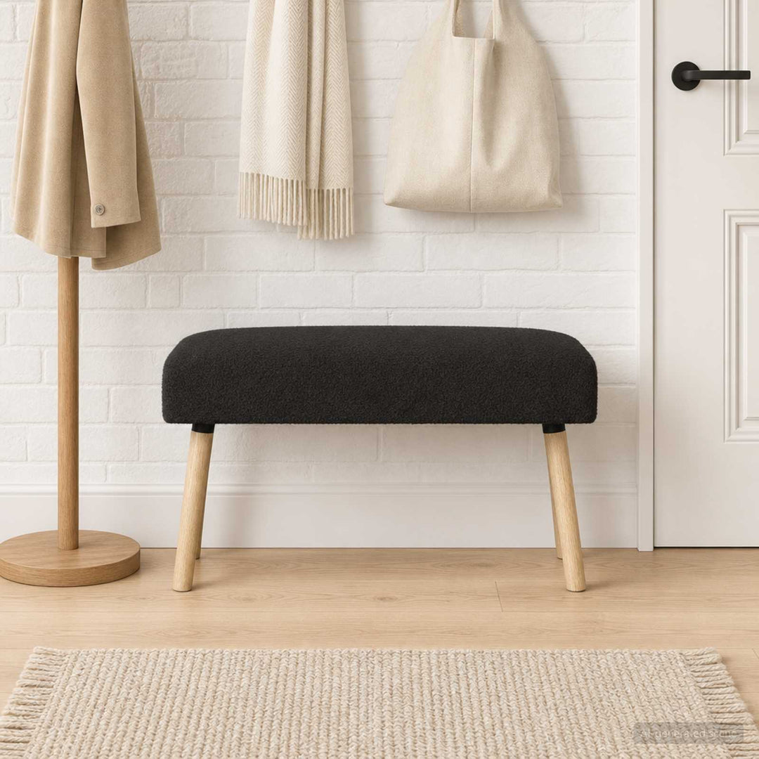 bænk Ensfarvet Sort 80 x 40 x 46 cm Bouclé