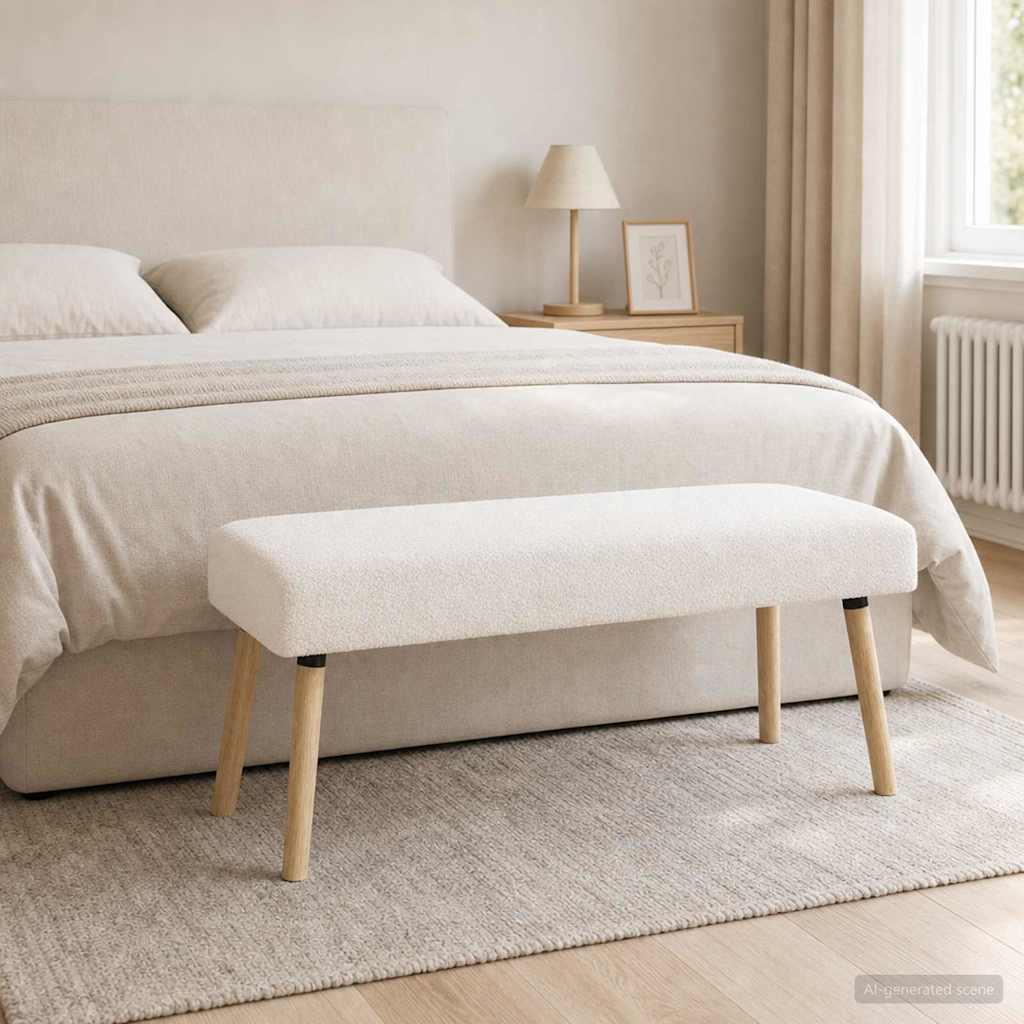 bænk Ensfarvet Cremefarvet 110 x 40 x 46 cm Bouclé
