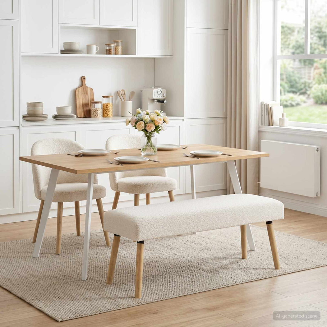 bænk Ensfarvet Cremefarvet 110 x 40 x 46 cm Bouclé