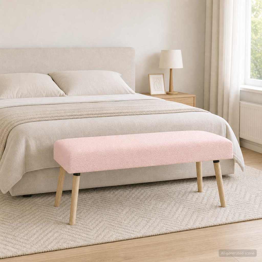 bænk Ensfarvet Lyserød 110 x 40 x 46 cm Bouclé