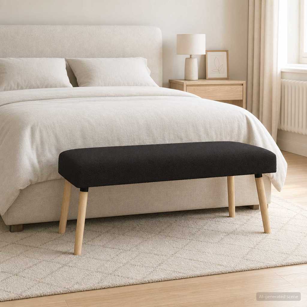 bænk Ensfarvet Sort 110 x 40 x 46 cm Bouclé