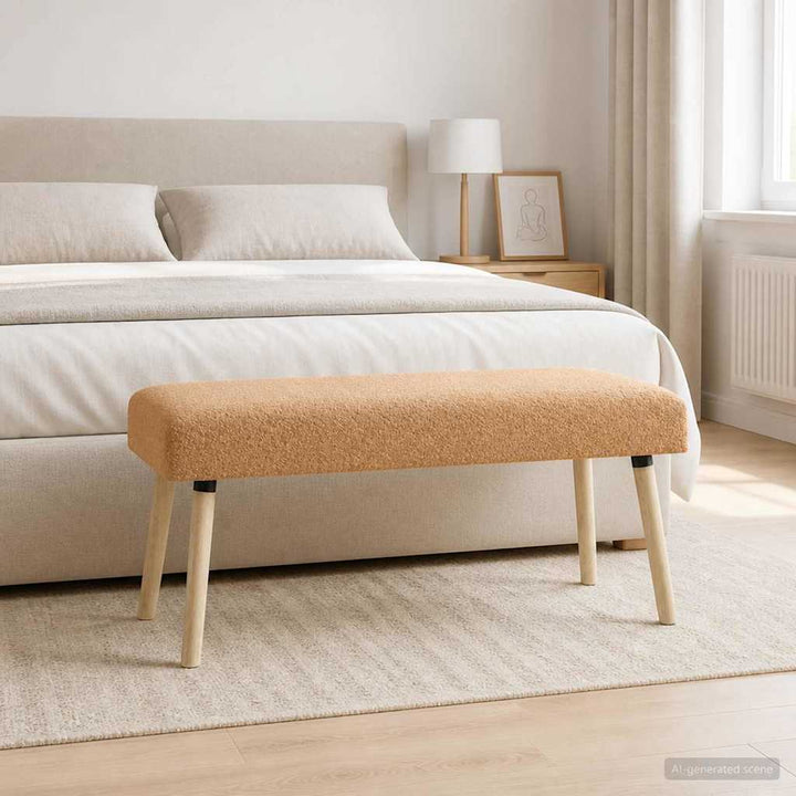 bænk Ensfarvet Beige 110 x 40 x 46 cm Bouclé