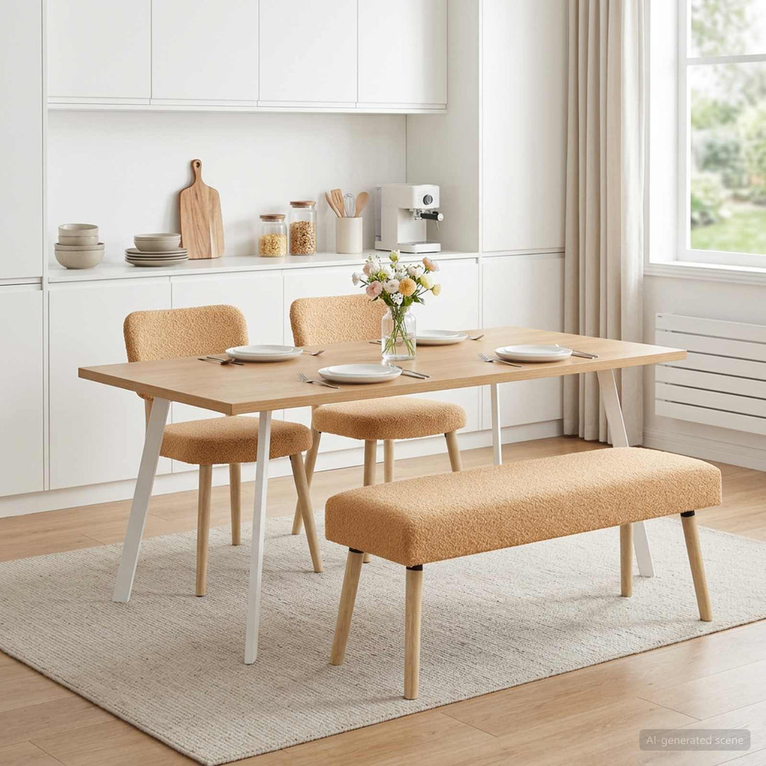 bænk Ensfarvet Beige 110 x 40 x 46 cm Bouclé