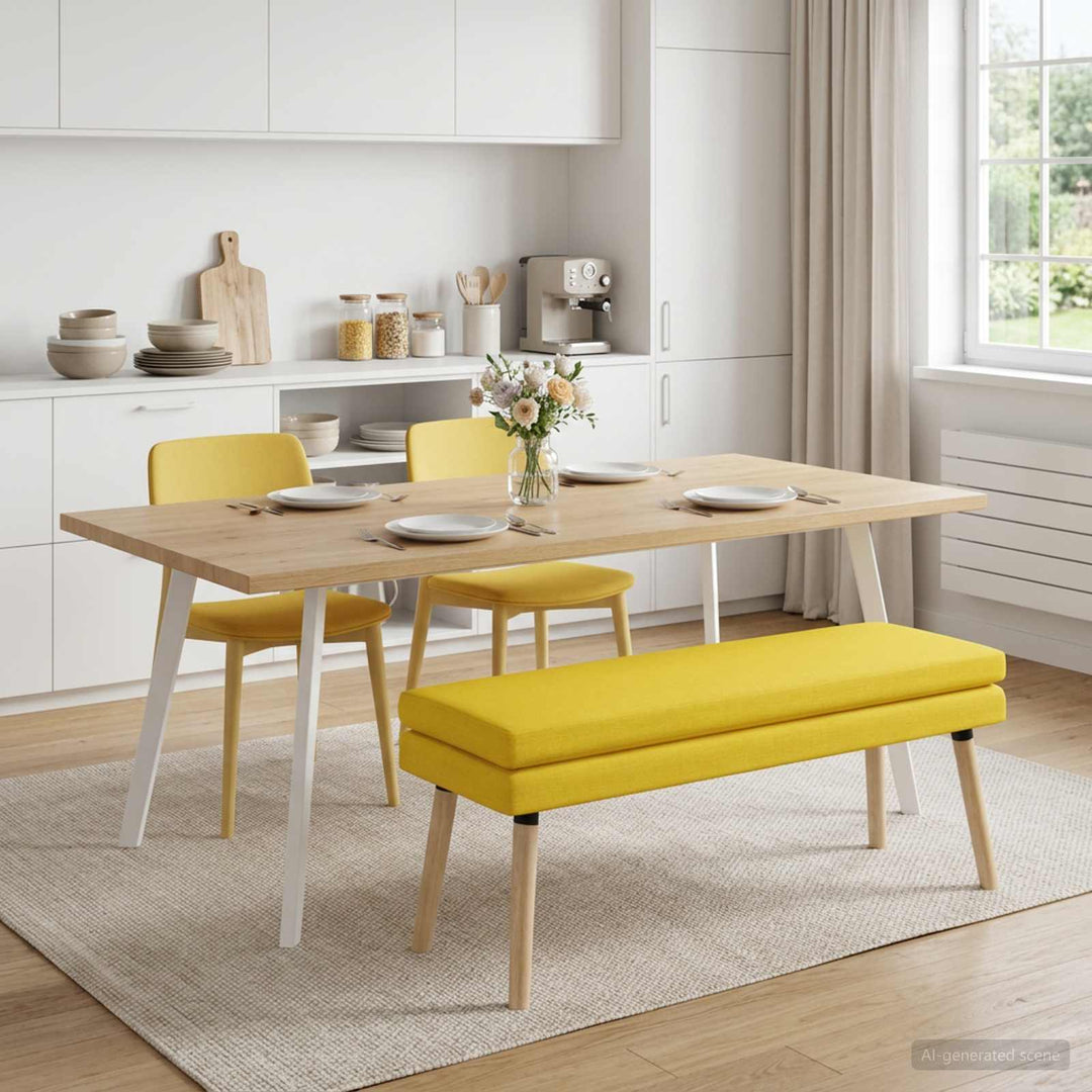 Dobbeltlagret bænk Lys Gul 110 x 40 x 47 cm Stof