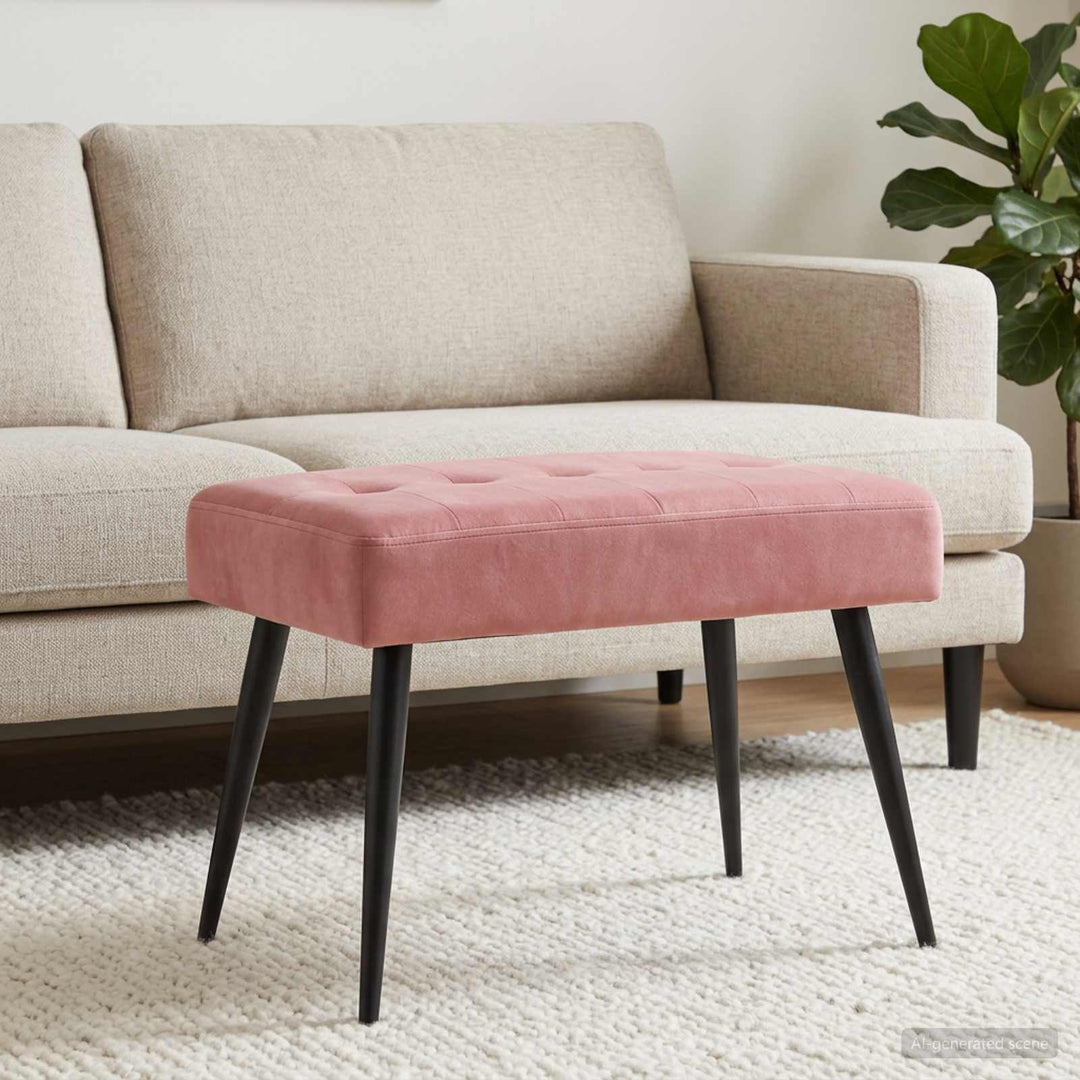 Bænk med knap tufting Lyserød 60 x 40 x 45 cm Velour
