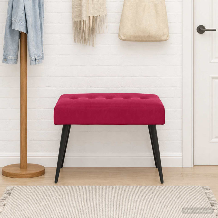 Bænk med knap tufting Vinrød 60 x 40 x 45 cm Velour