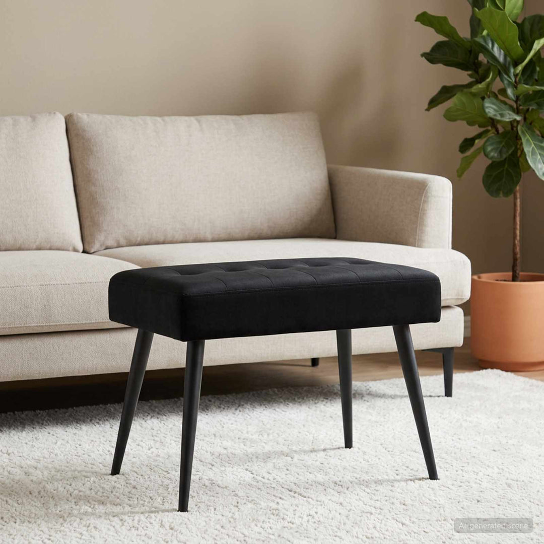 Bænk med knap tufting Sort 60 x 40 x 45 cm Velour