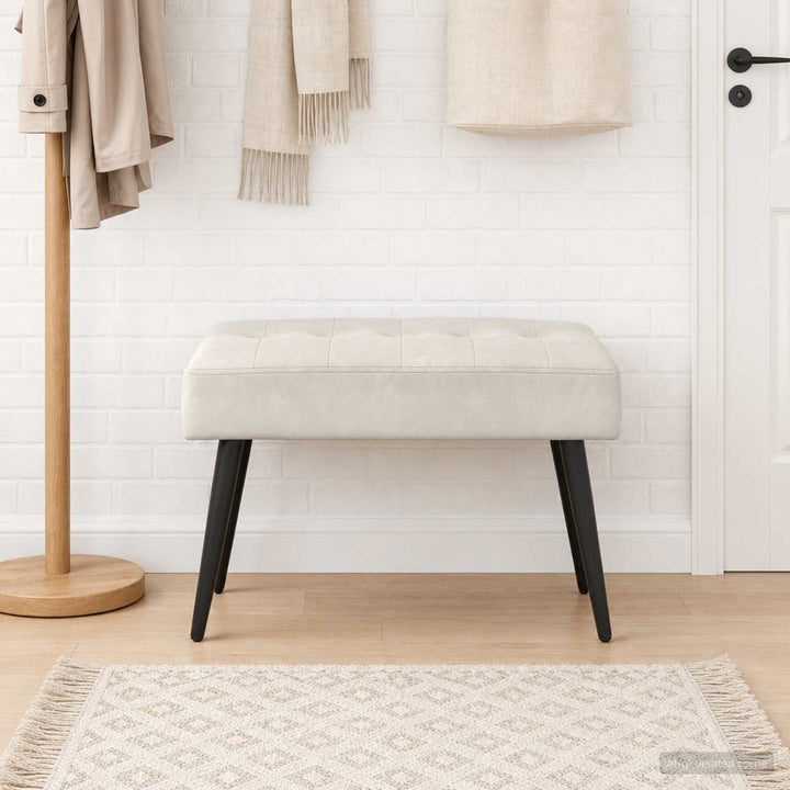 Bænk med knap tufting Cremefarvet 60 x 40 x 45 cm Velour
