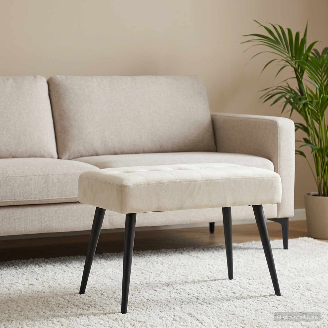 Bænk med knap tufting Cremefarvet 60 x 40 x 45 cm Velour