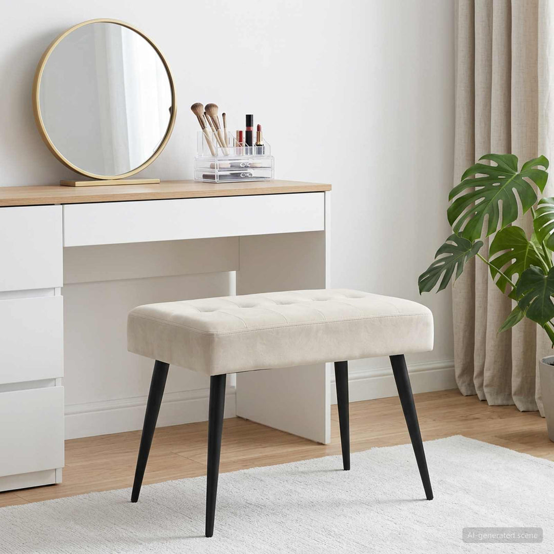 Bænk med knap tufting Cremefarvet 60 x 40 x 45 cm Velour