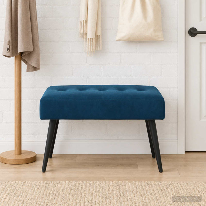 Bænk med knap tufting Blå 60 x 40 x 45 cm Velour