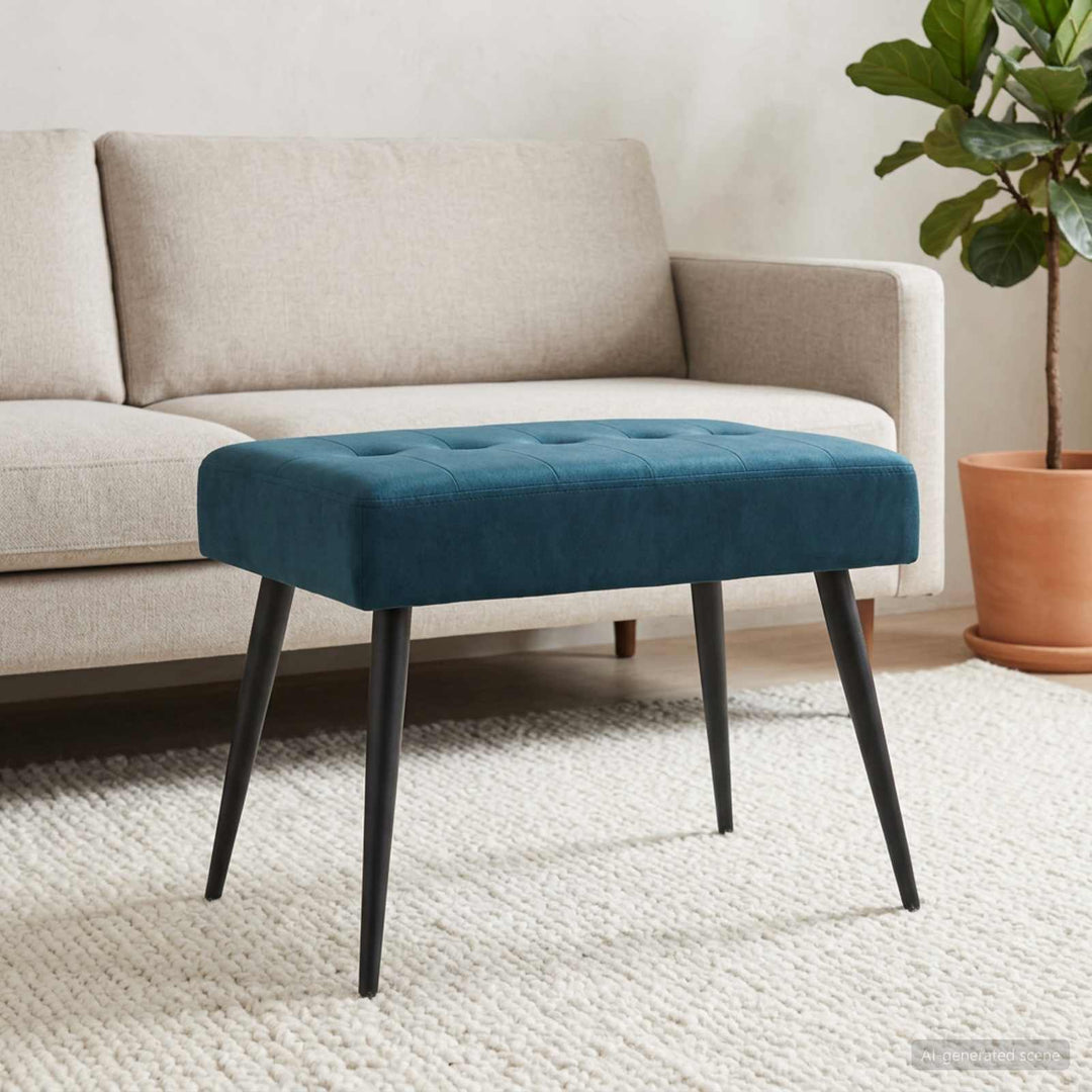 Bænk med knap tufting Blå 60 x 40 x 45 cm Fløjl