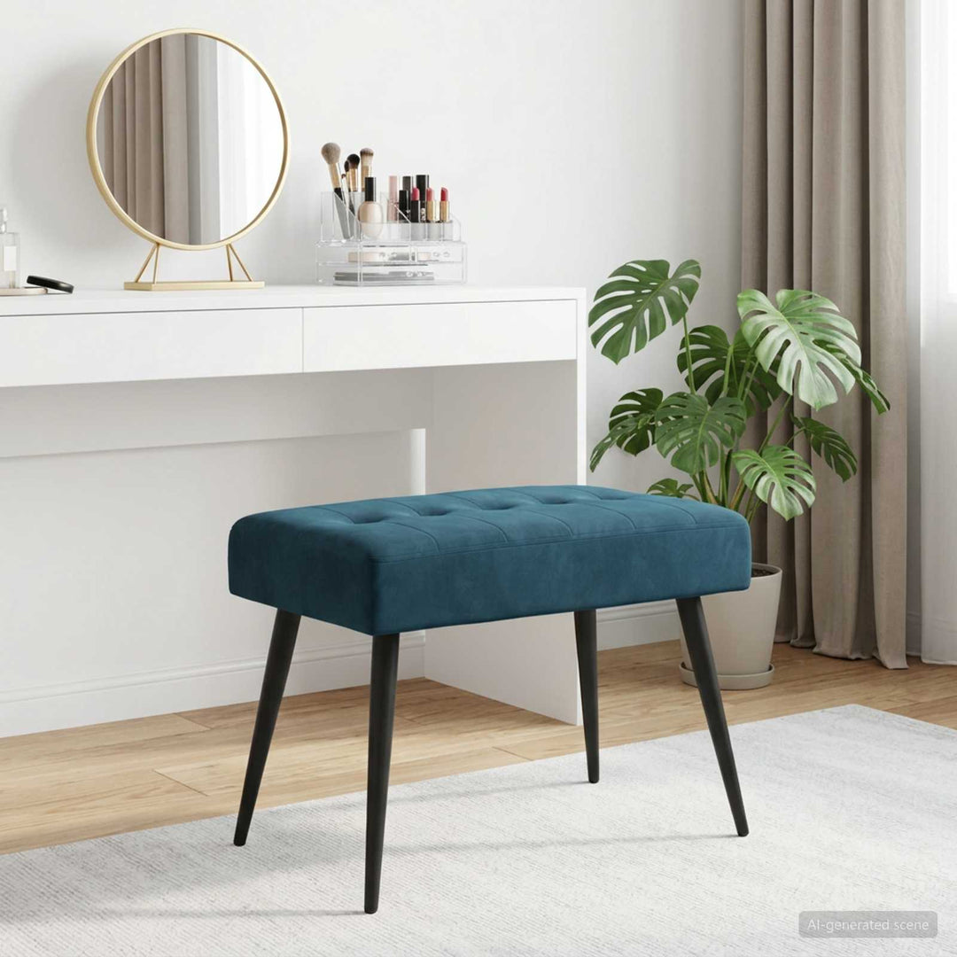 Bænk med knap tufting Blå 60 x 40 x 45 cm Velour