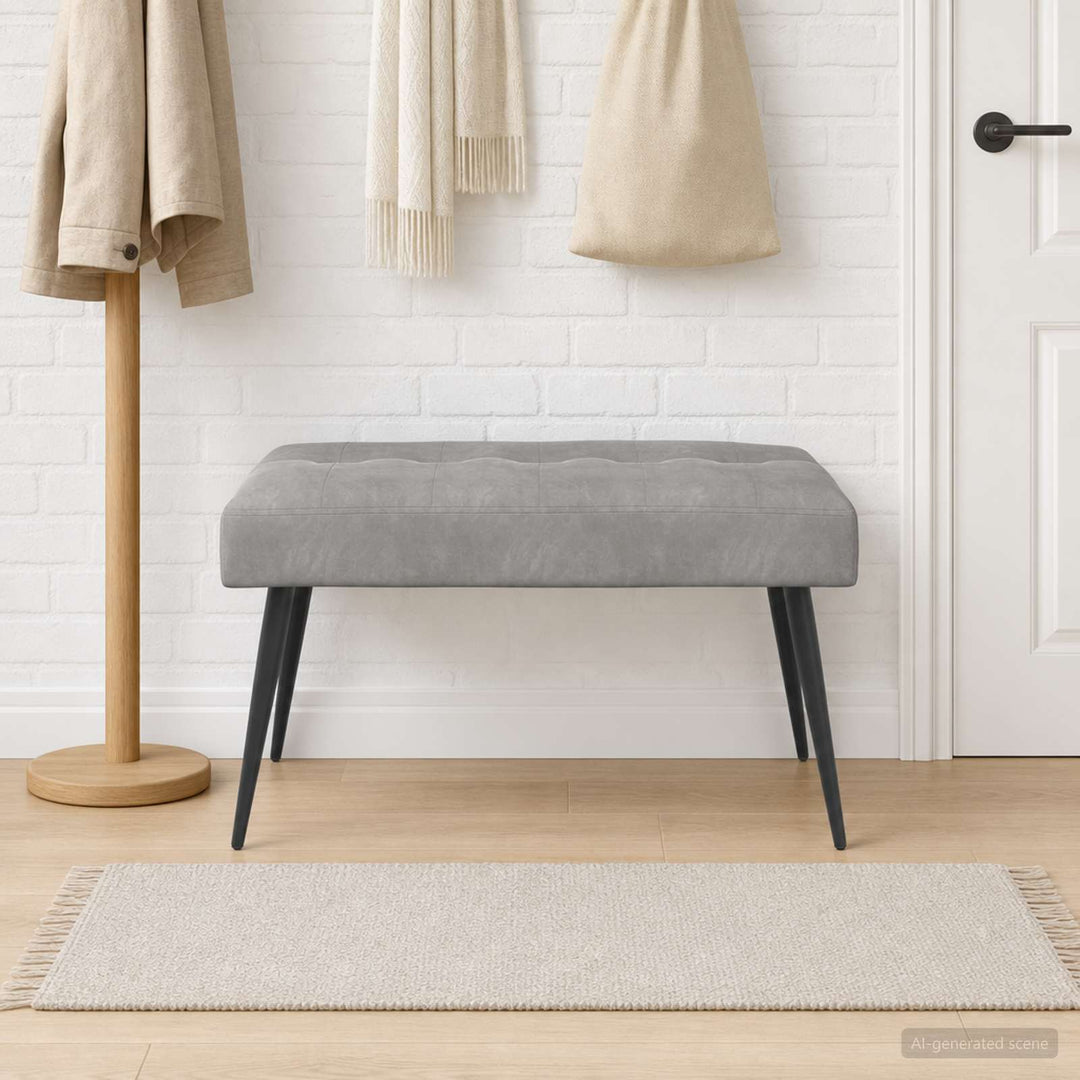 Bænk med knap tufting Lysegrå 80 x 40 x 46 cm Fløjl