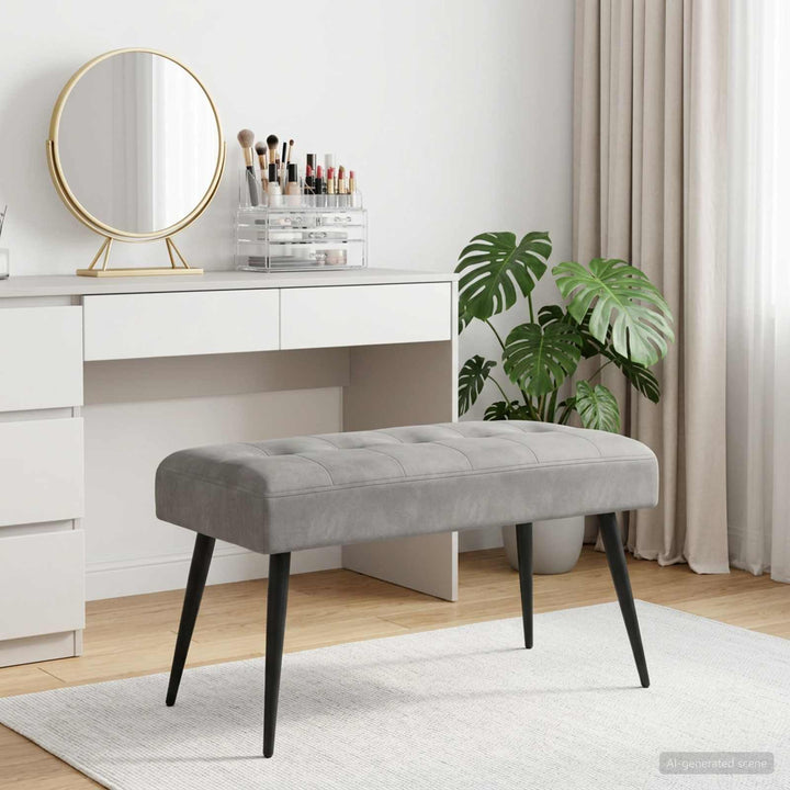 Bænk med knap tufting Lysegrå 80 x 40 x 46 cm Fløjl