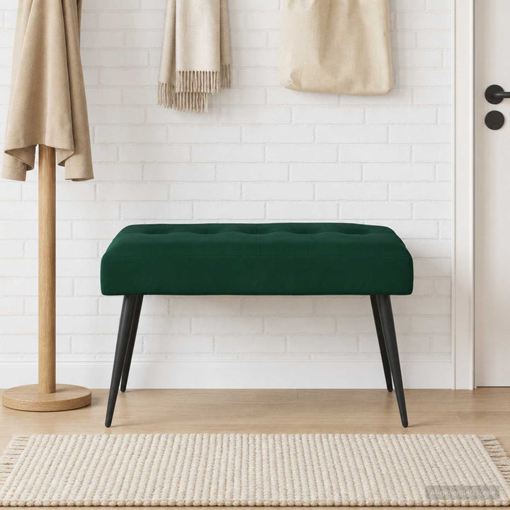 Bænk med knap tufting Mørkegrøn 80 x 40 x 46 cm Fløjl