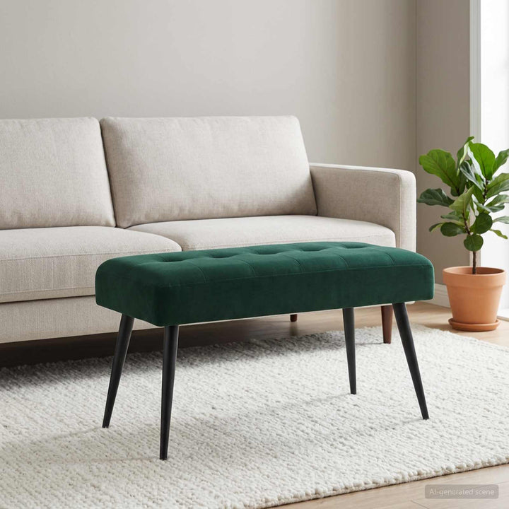 Bænk med knap tufting Mørkegrøn 80 x 40 x 46 cm Velour