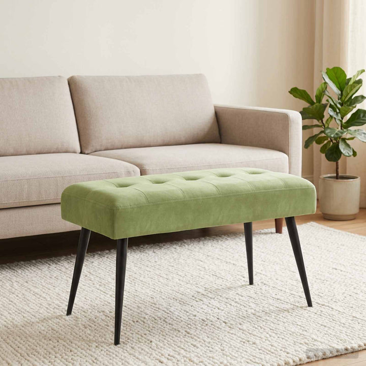 Bænk med knap tufting Lys grøn 80 x 40 x 46 cm Velour