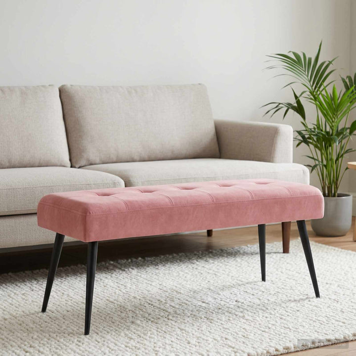 Bænk med knap tufting Lyserød 80 x 40 x 46 cm Velour